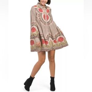 Free People Floral Mini Dress - Pink and Brown